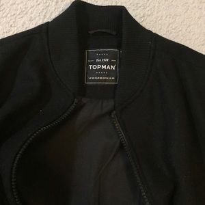 Topshop Black Wool Leather Bomber Jacket